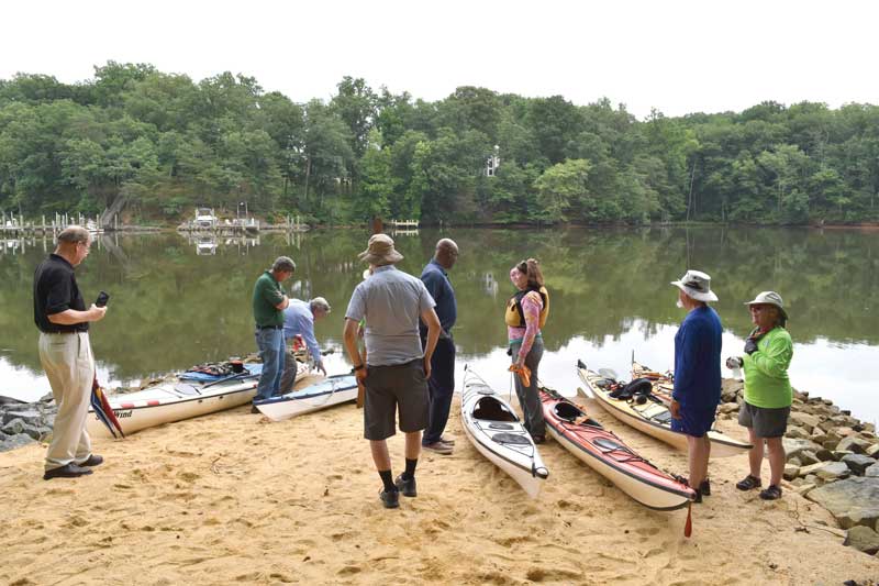 Members of the Chesapeake Paddlers Association prepare to launch after the ribbon cutting ceremony.