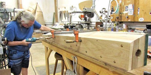Alex Schlegel of Hartge’s Yacht Yard in Galesville, MD, building a new shaft log for a 55-foot Trumpy.