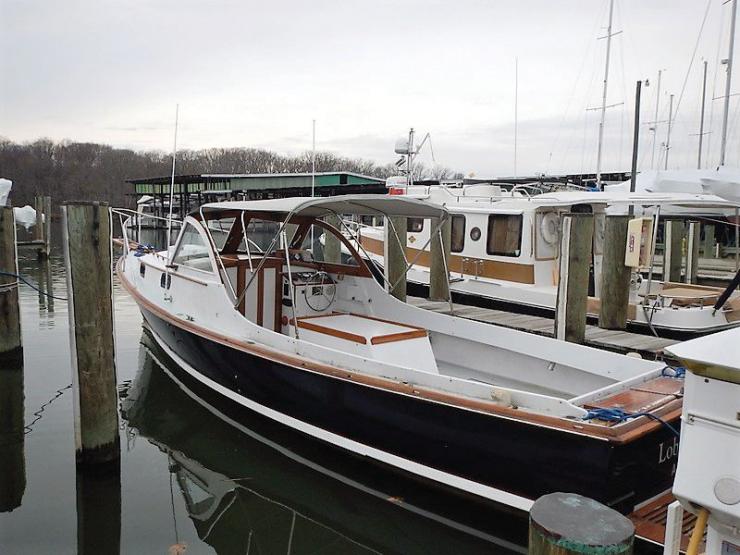 A Wasque 32 in for a paint and trim freshening up at Hartge Yacht Harbor in Galesville, MD.