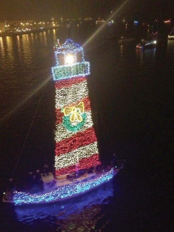 "Lighthouse Sally," skippered by John Yanik, won Best Illumination at EYC parade.