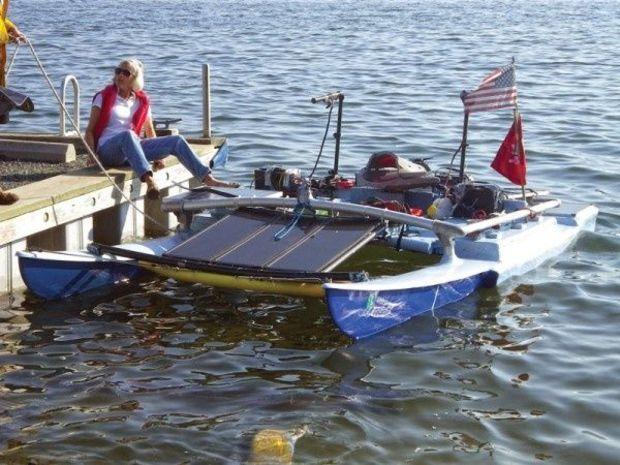 Bob Loca's converted Hobie Cat needed a little more sunshine for his solar panels to keep up with the demands of his three trolling motors.