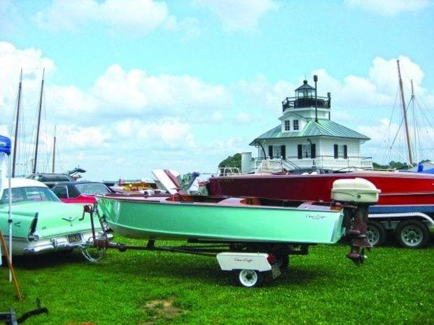 With the pretty backdrop of the old Hooper Strait Light and Miles River, there are great land and in-water displays at the show at CBMM. Photo by PropTalk