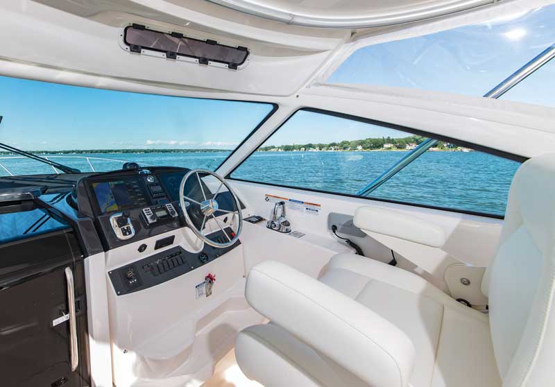 The cockpit on the Tiara 43 Open is large, uncluttered and self-draining.