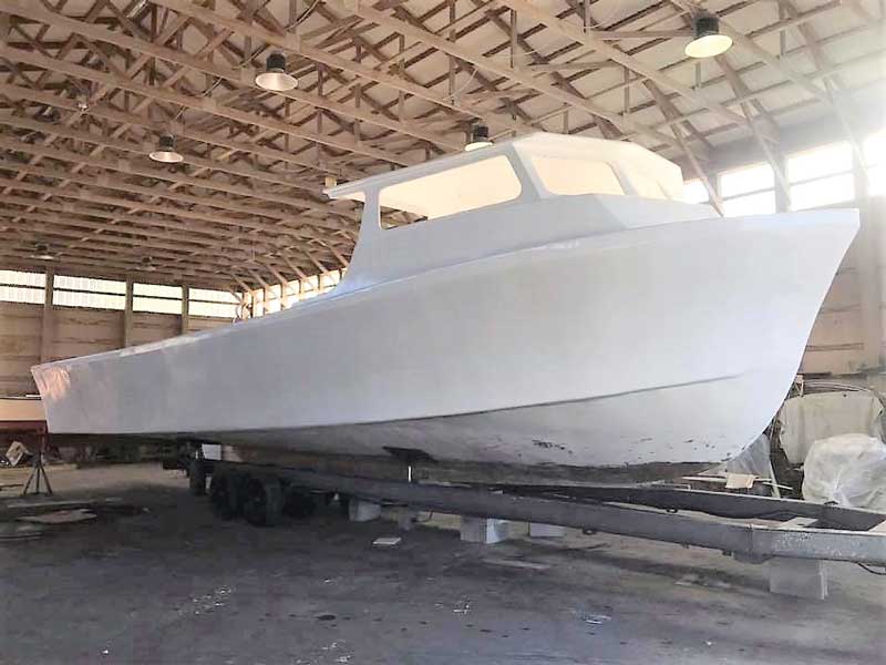 The final custom Evans 43 being completed at Evans Boat Repairs in Chrisfield, MD.