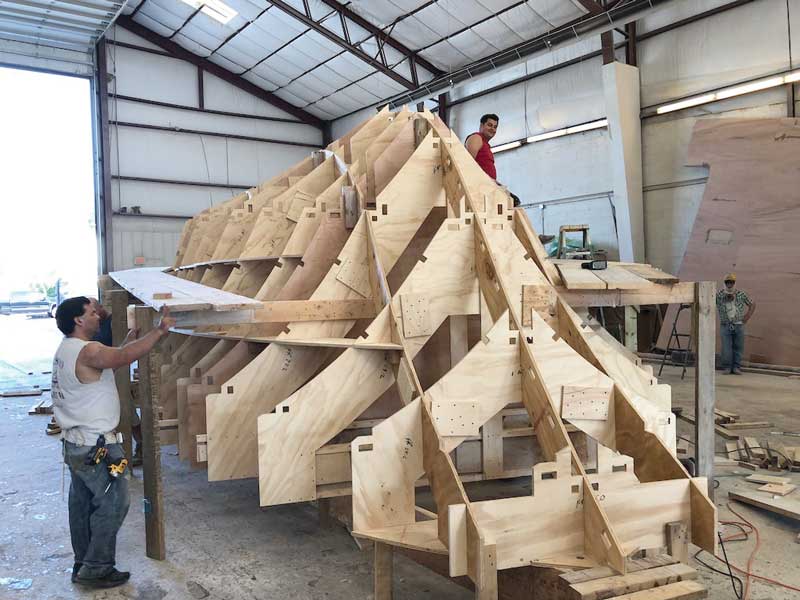 A Weaver 50 in the first stages of construction at Weaver Boat Works in Deale, MD.