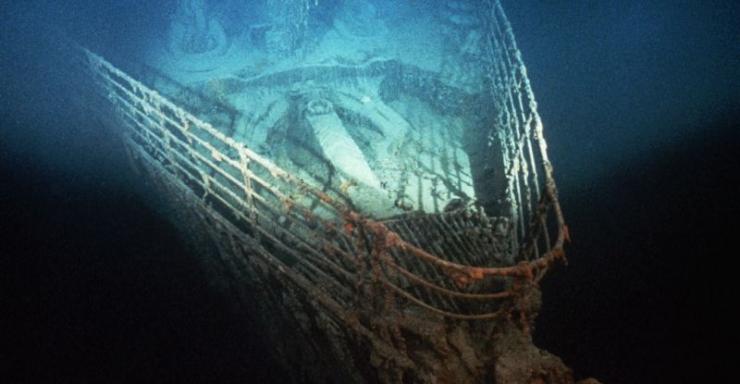 The bow of the Titanic, located more than two miles beneath the ocean's surface. Courtesy history.com