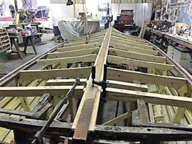 A 1936 Chris-Craft is being re-planked at Classic restoration and Supply in Philadelphia, PA. Photo by Chad Brenner