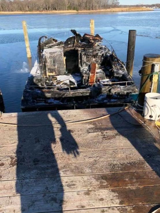 The vessel is expected to be a total loss. Courtesy Bowleys Quarters Volunteer Fire Rescue &amp; Marine/Facebook