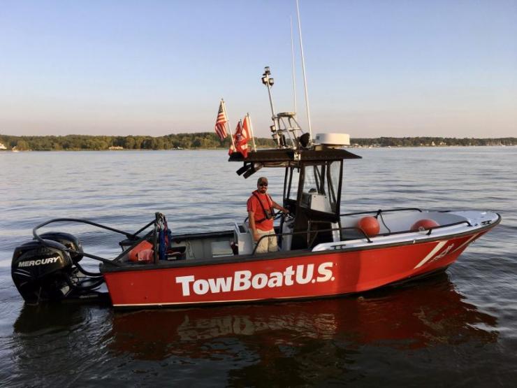 Capt. Brandon Meshey, new owner of TowBoatUS Chesapeake City, aboard one of his 24-hour on-water assistance company’s response vessels. Courtesy TowBoatUS