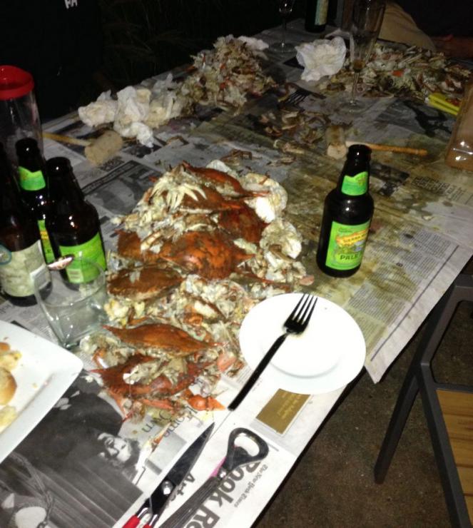 It's a sad, sad sight. The last crab feast of the season winds down.<br />Photo by Gary Reich