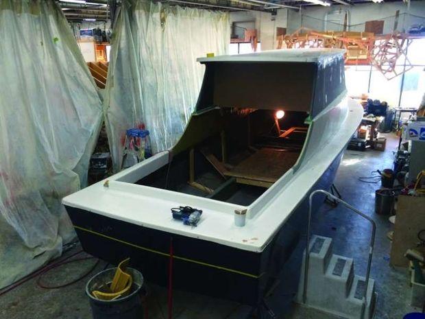 A deadrise style CY 26 nears completion at Composite Yacht in Trappe, MD.